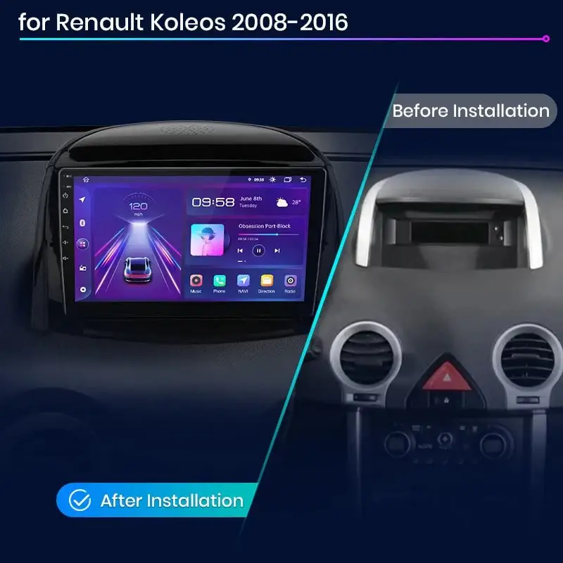 Radio Android do Renault Koleos (2008-2016) CarPlay Android Auto 4G WiFi GPS DSP