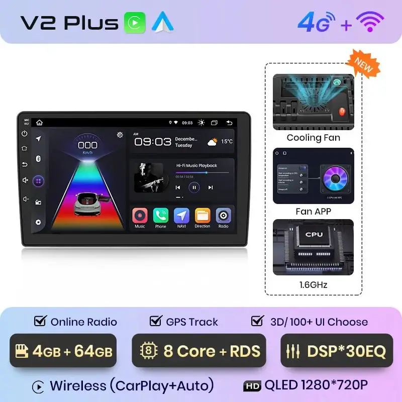 Radio Android do Peugeot 407 (2004-2011) CarPlay Android Auto 4G WiFi GPS DSP