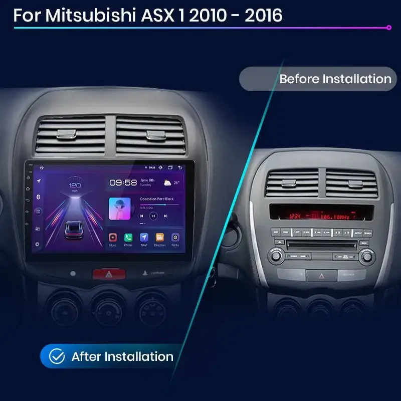 Radio Android do Mitsubishi ASX (2010-2016) CarPlay Android Auto 4G WiFi GPS DSP
