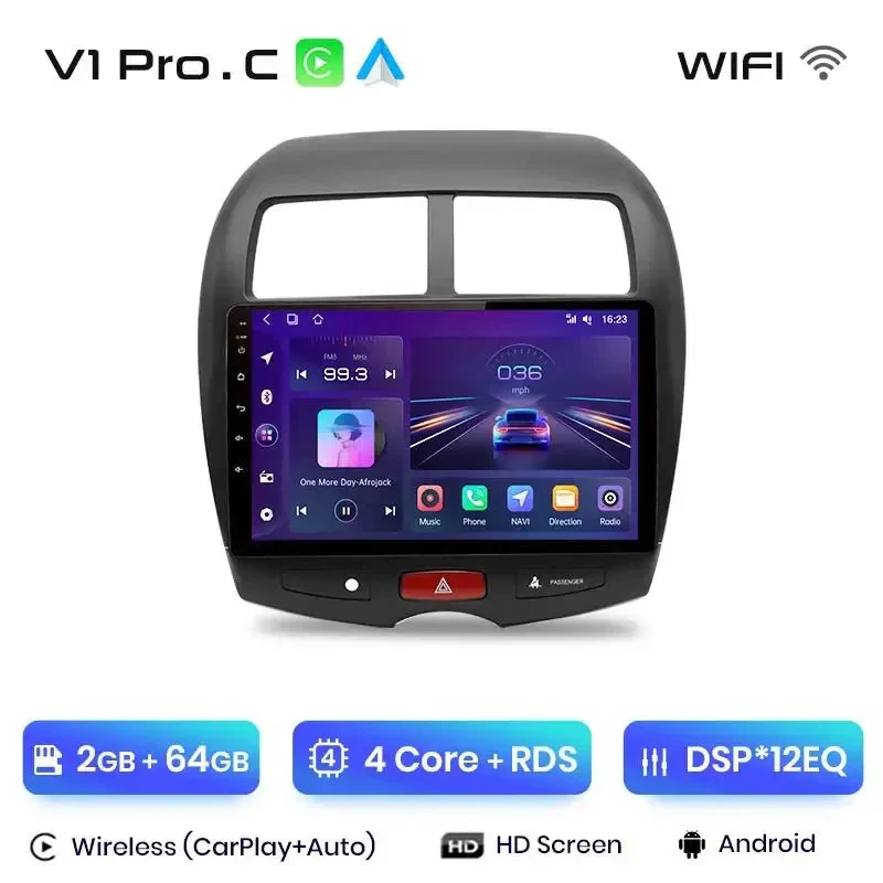 Radio Android do Mitsubishi ASX (2010-2016) CarPlay Android Auto 4G WiFi GPS DSP
