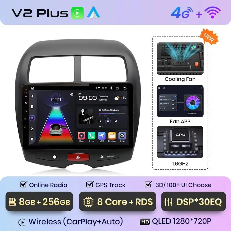 Radio Android do Mitsubishi ASX (2010-2016) CarPlay Android Auto 4G WiFi GPS DSP