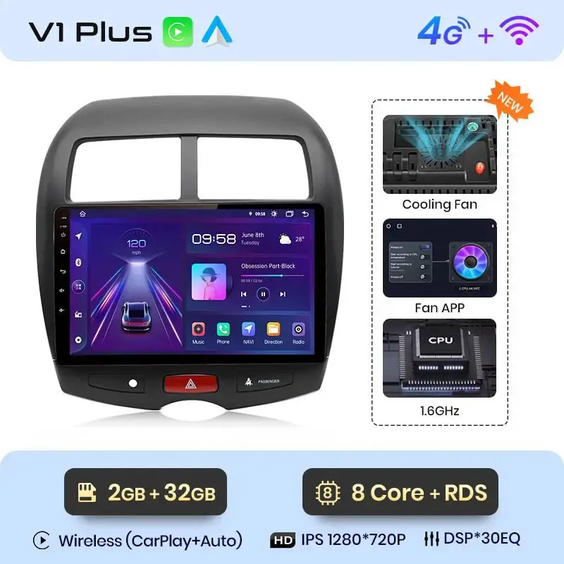Radio Android do Mitsubishi ASX (2010-2016) CarPlay Android Auto 4G WiFi GPS DSP
