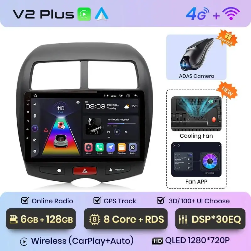 Radio Android do Mitsubishi ASX (2010-2016) CarPlay Android Auto 4G WiFi GPS DSP