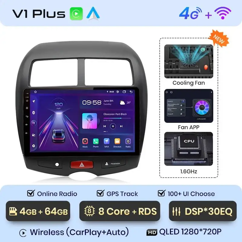 Radio Android do Mitsubishi ASX (2010-2016) CarPlay Android Auto 4G WiFi GPS DSP