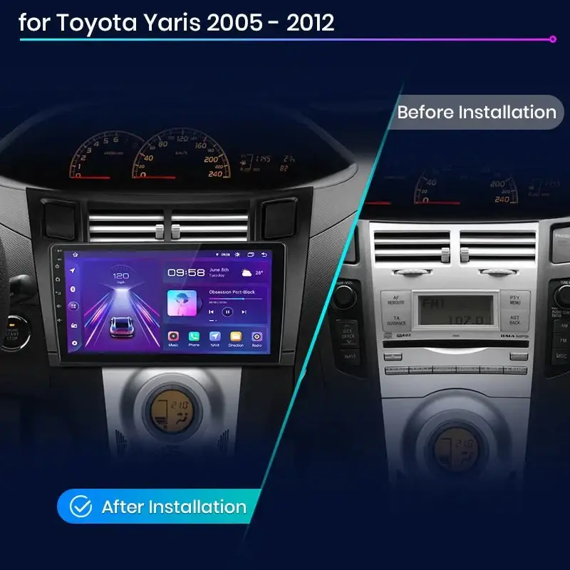 Radio Android do Toyota Yaris (2005-2012) CarPlay Android Auto 4G WiFi GPS DSP