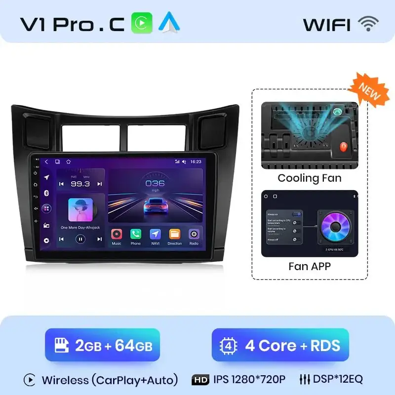 Radio Android do Toyota Yaris (2005-2012) CarPlay Android Auto 4G WiFi GPS DSP