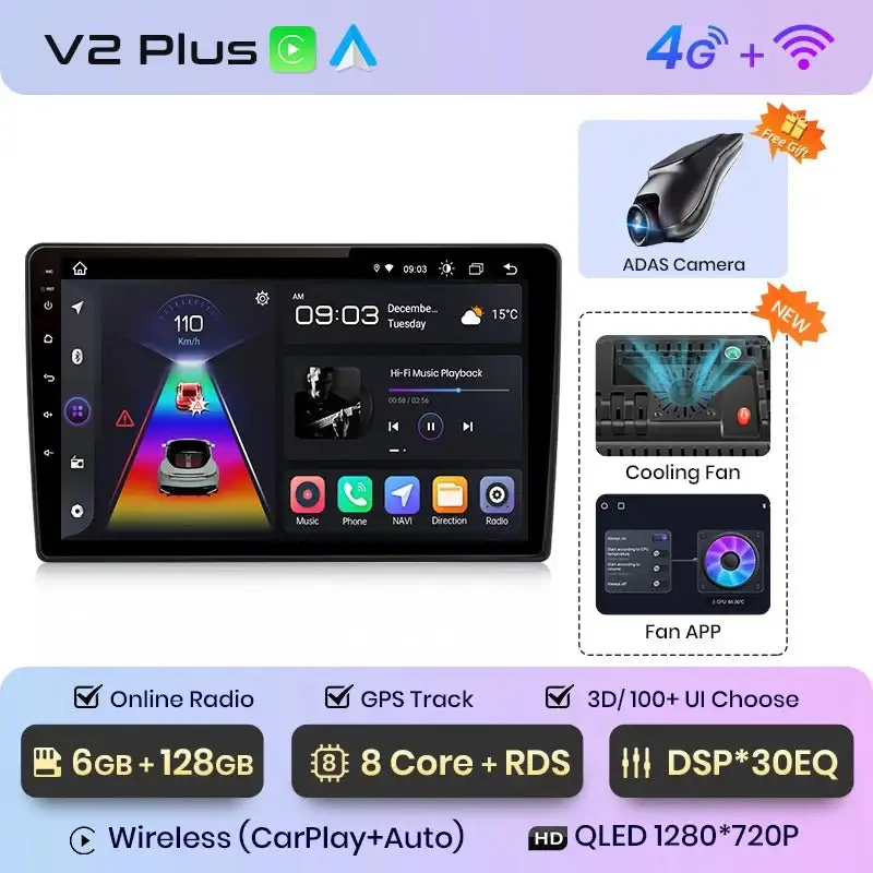 Radio Android do Skoda Fabia II (2007-2014) CarPlay Android Auto 4G WiFi GPS DSP