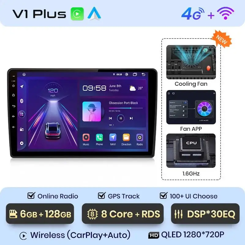 Radio Android do Skoda Fabia II (2007-2014) CarPlay Android Auto 4G WiFi GPS DSP