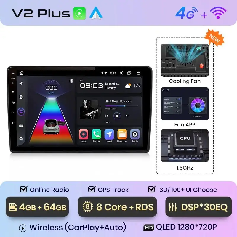 Radio Android do Skoda Fabia II (2007-2014) CarPlay Android Auto 4G WiFi GPS DSP