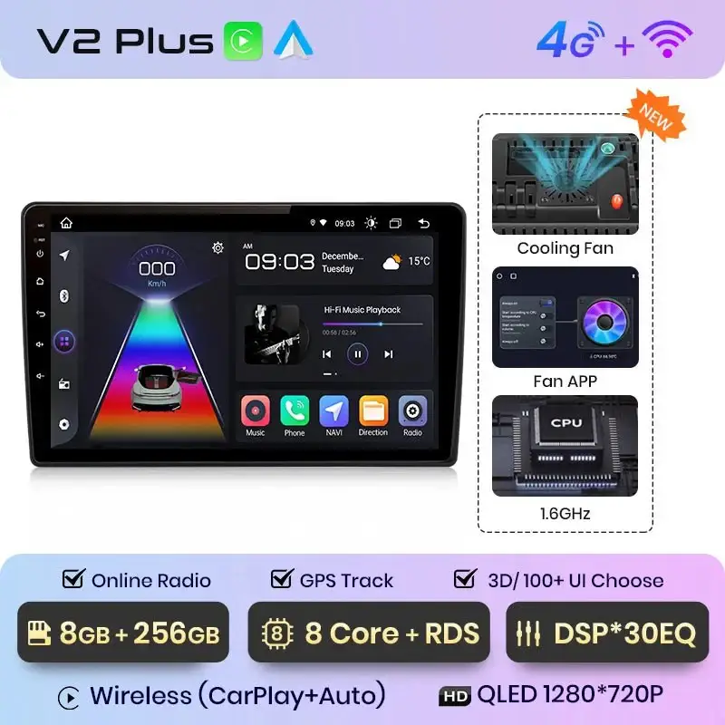 Radio Android do Skoda Fabia II (2007-2014) CarPlay Android Auto 4G WiFi GPS DSP