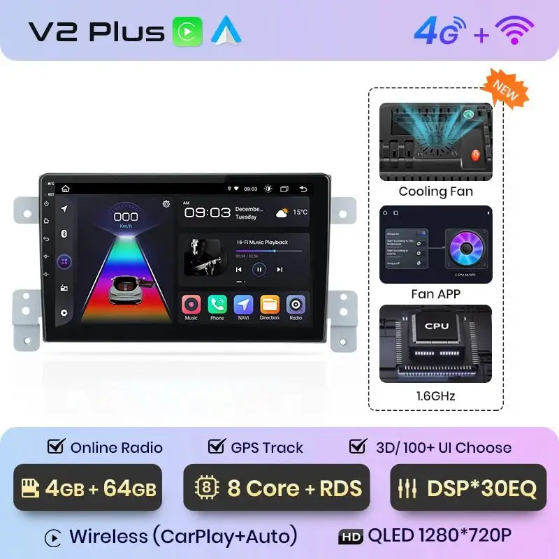 Radio Android do Suzuki Grand Vitara (2005-2015) CarPlay Android Auto 4G WiFi GPS DSP