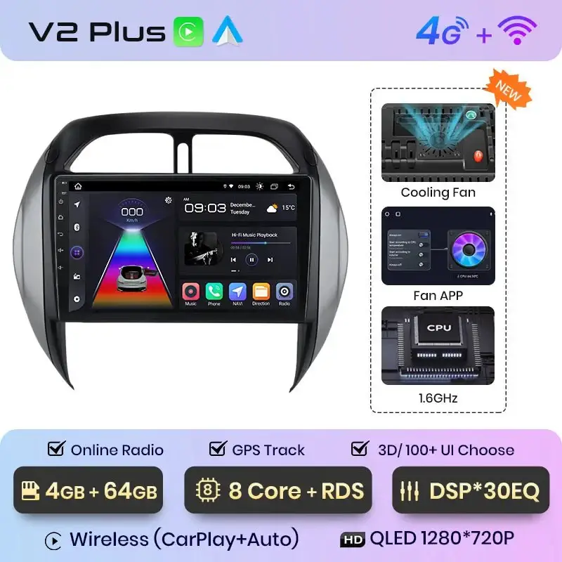 Radio Android do Toyota RAV4 (2003-2005) CarPlay Android Auto 4G WiFi GPS DSP