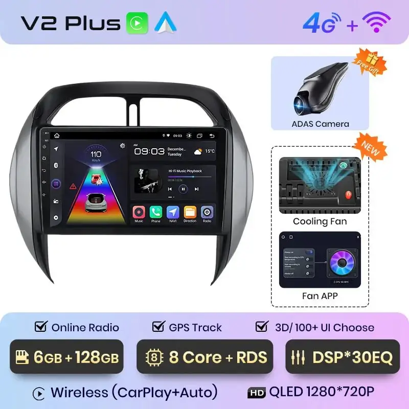 Radio Android do Toyota RAV4 (2003-2005) CarPlay Android Auto 4G WiFi GPS DSP