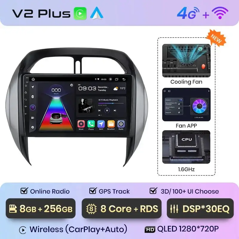 Radio Android do Toyota RAV4 (2003-2005) CarPlay Android Auto 4G WiFi GPS DSP