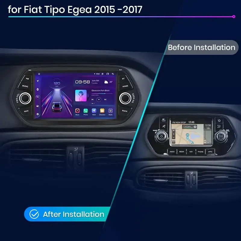 Radio Android do Fiat Tipo Egea (2015-2017) CarPlay Android Auto 4G WiFi GPS DSP
