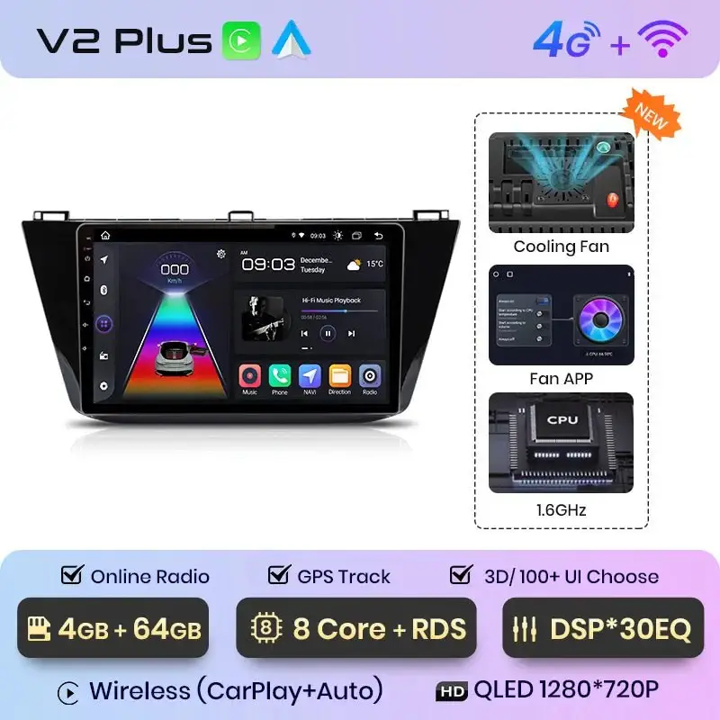 Radio Android do Volkswagen VW Tiguan (2016-2020) CarPlay Android Auto 4G WiFi GPS DSP