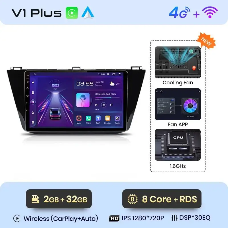 Radio Android do Volkswagen VW Tiguan (2016-2020) CarPlay Android Auto 4G WiFi GPS DSP