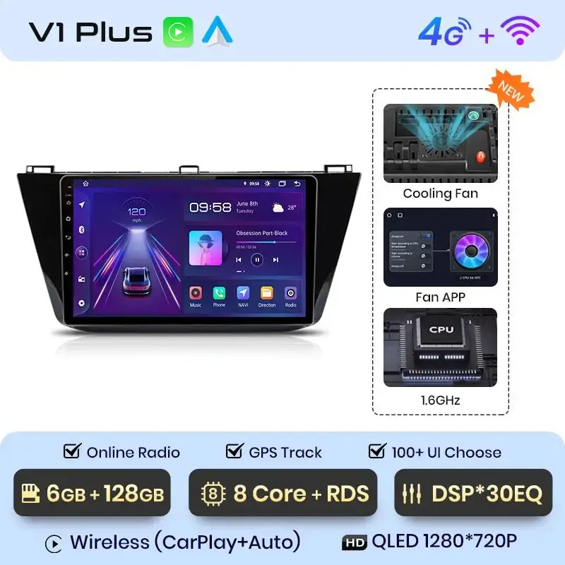 Radio Android do Volkswagen VW Tiguan (2016-2020) CarPlay Android Auto 4G WiFi GPS DSP