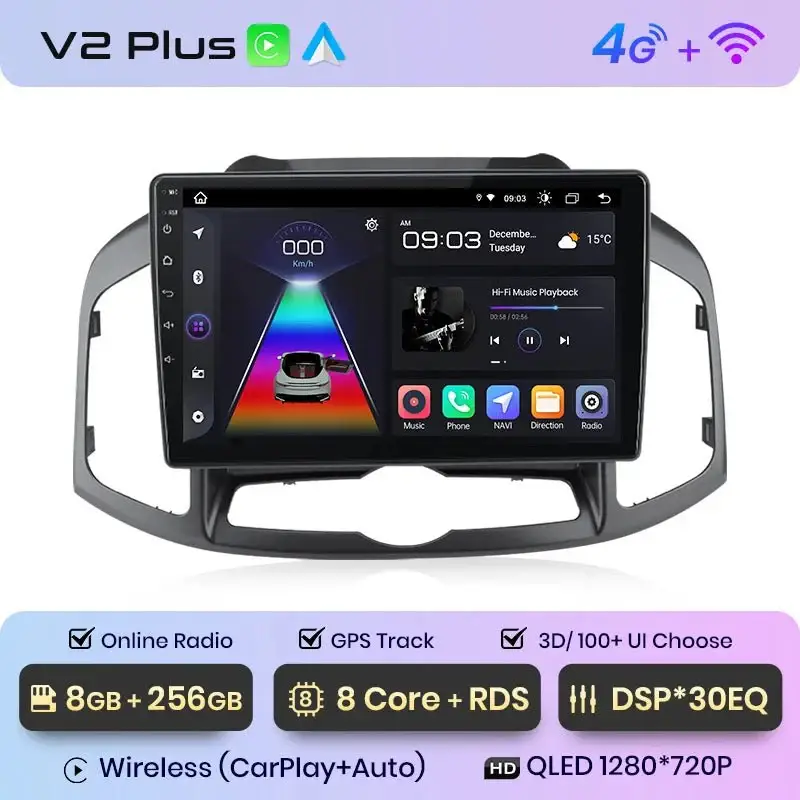 Radio Android do Chevrolet Captiva (2011-2016) CarPlay Android Auto 4G WiFi GPS DSP