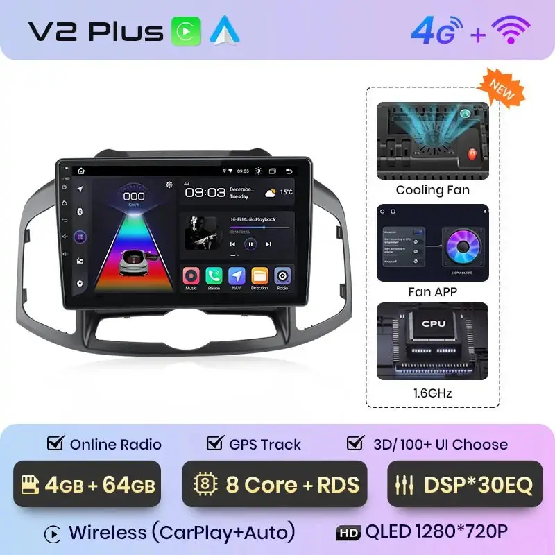 Radio Android do Chevrolet Captiva (2011-2016) CarPlay Android Auto 4G WiFi GPS DSP