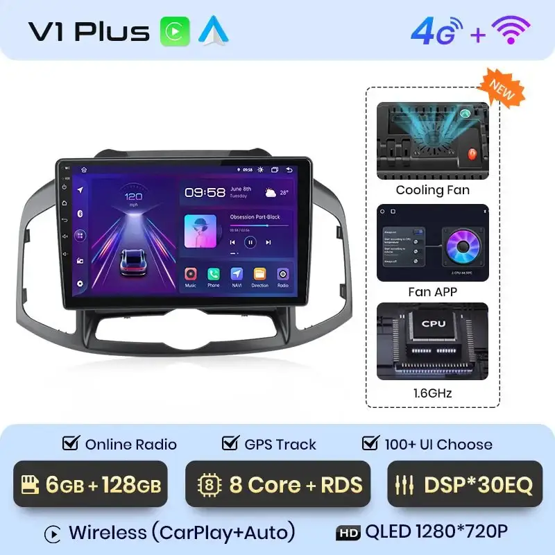 Radio Android do Chevrolet Captiva (2011-2016) CarPlay Android Auto 4G WiFi GPS DSP