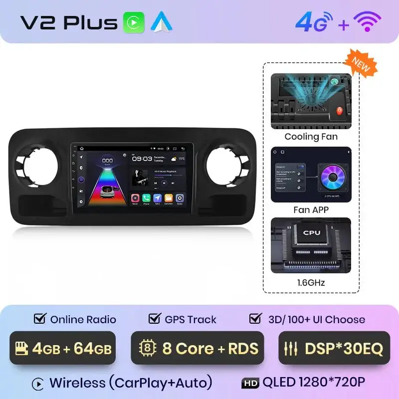 Radio Android do Mercedes-Benz Sprinter (2018-2022) CarPlay Android Auto 4G WiFi GPS DSP