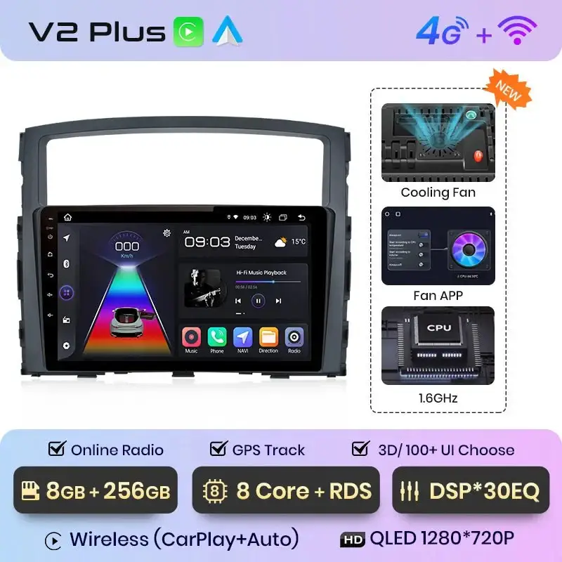 Radio Android do Mitsubishi Pajero IV (V80 V90) (2006-2014) CarPlay Android Auto 4G WiFi GPS DSP