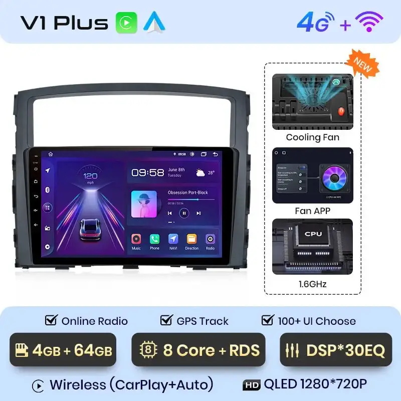 Radio Android do Mitsubishi Pajero IV (V80 V90) (2006-2014) CarPlay Android Auto 4G WiFi GPS DSP
