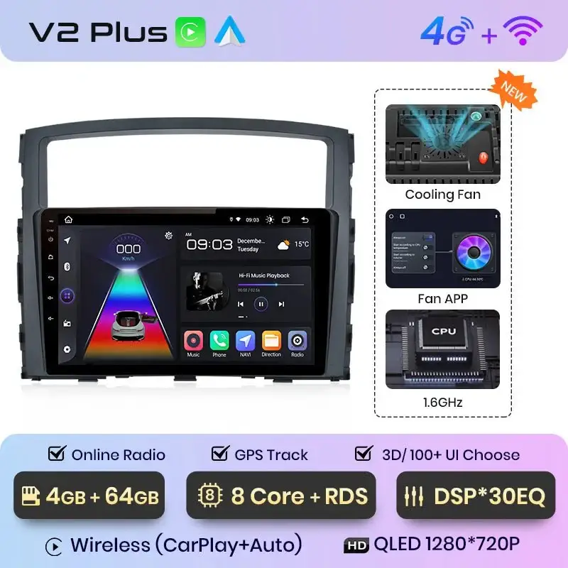 Radio Android do Mitsubishi Pajero IV (V80 V90) (2006-2014) CarPlay Android Auto 4G WiFi GPS DSP