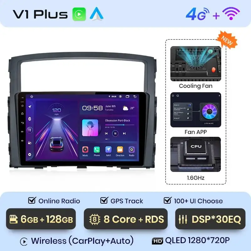 Radio Android do Mitsubishi Pajero IV (V80 V90) (2006-2014) CarPlay Android Auto 4G WiFi GPS DSP