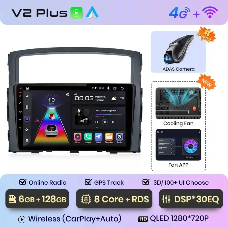 Radio Android do Mitsubishi Pajero IV (V80 V90) (2006-2014) CarPlay Android Auto 4G WiFi GPS DSP