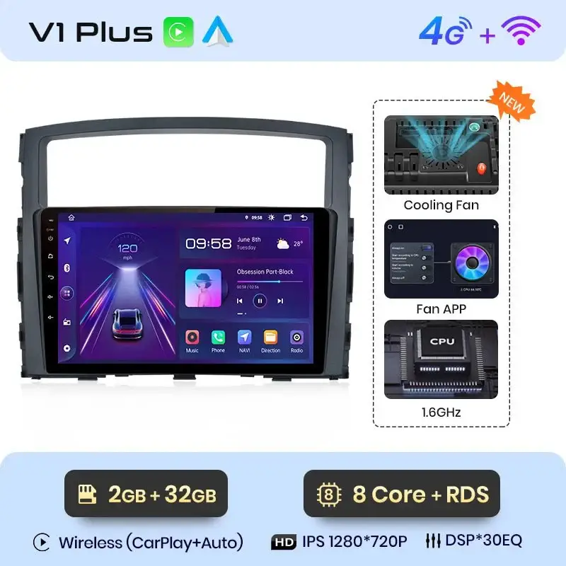 Radio Android do Mitsubishi Pajero IV (V80 V90) (2006-2014) CarPlay Android Auto 4G WiFi GPS DSP