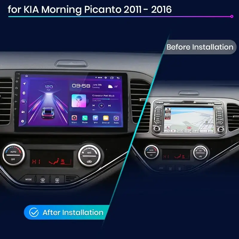 Radio Android do KIA Morning Picanto (2011-2016) CarPlay Android Auto 4G WiFi GPS DSP