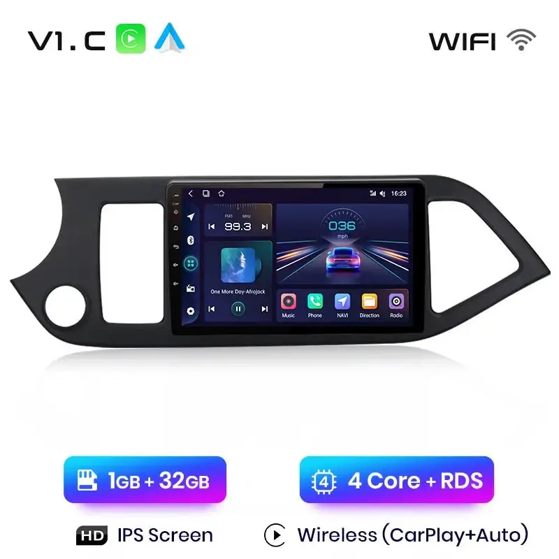 Radio Android do KIA Morning Picanto (2011-2016) CarPlay Android Auto 4G WiFi GPS DSP