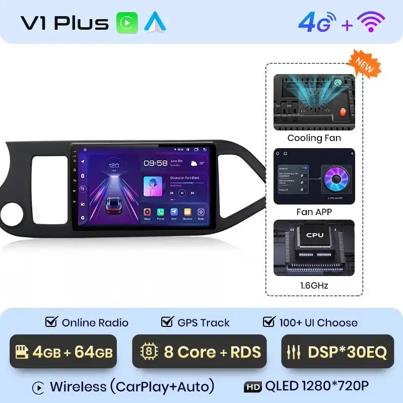 Radio Android do KIA Morning Picanto (2011-2016) CarPlay Android Auto 4G WiFi GPS DSP