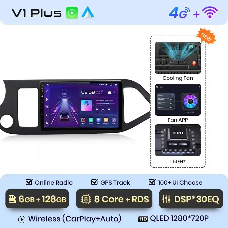 Radio Android do KIA Morning Picanto (2011-2016) CarPlay Android Auto 4G WiFi GPS DSP