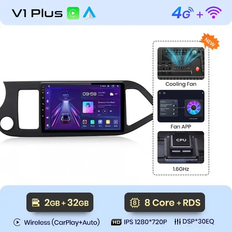 Radio Android do KIA Morning Picanto (2011-2016) CarPlay Android Auto 4G WiFi GPS DSP