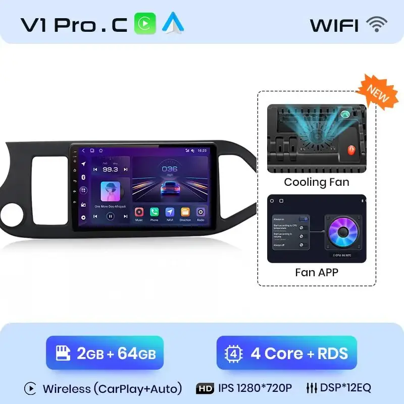 Radio Android do KIA Morning Picanto (2011-2016) CarPlay Android Auto 4G WiFi GPS DSP