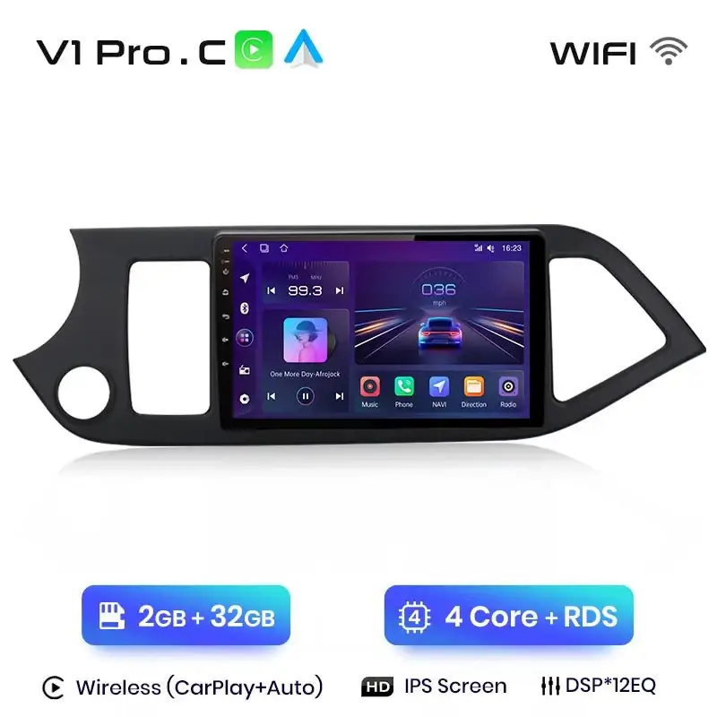 Radio Android do KIA Morning Picanto (2011-2016) CarPlay Android Auto 4G WiFi GPS DSP