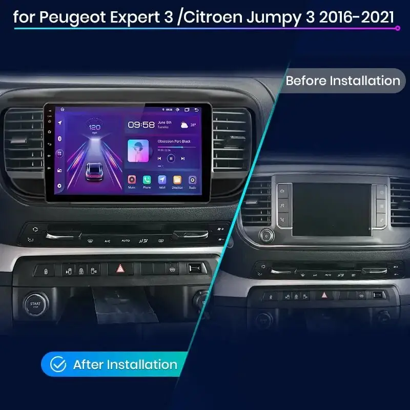 Radio Android do Peugeot Expert III Citroen Jumpy III Spacetourer (2016-2021) CarPlay Android Auto 4G WiFi GPS DSP