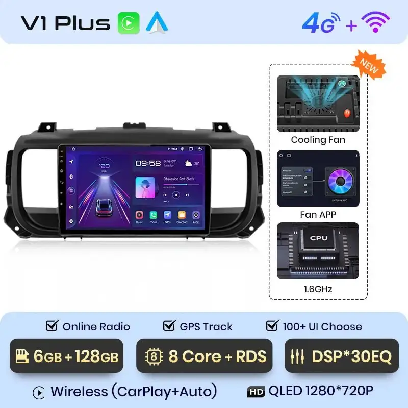 Radio Android do Peugeot Expert III Citroen Jumpy III Spacetourer (2016-2021) CarPlay Android Auto 4G WiFi GPS DSP