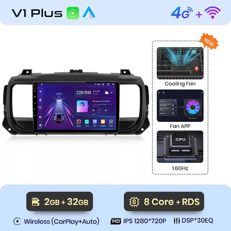 Radio Android do Peugeot Expert III Citroen Jumpy III Spacetourer (2016-2021) CarPlay Android Auto 4G WiFi GPS DSP