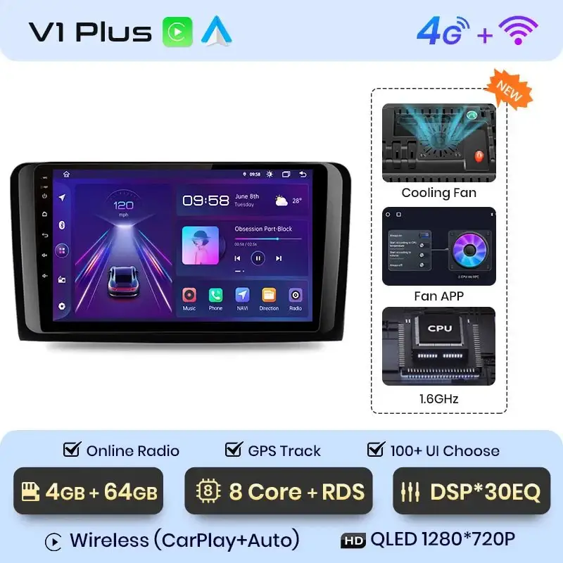 Radio Android do Mercedes-Benz ML W164 GL X164 CarPlay Android Auto 4G WiFi GPS DSP