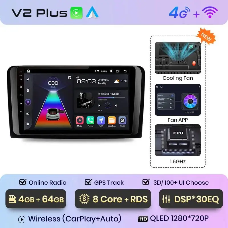 Radio Android do Mercedes-Benz ML W164 GL X164 CarPlay Android Auto 4G WiFi GPS DSP