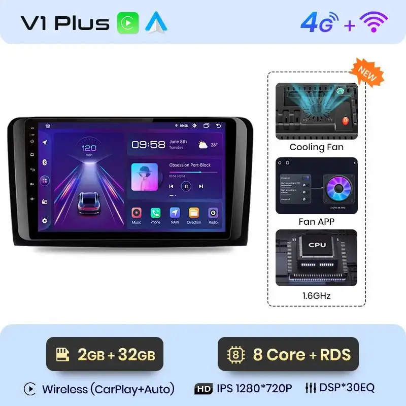 Radio Android do Mercedes-Benz ML W164 GL X164 CarPlay Android Auto 4G WiFi GPS DSP