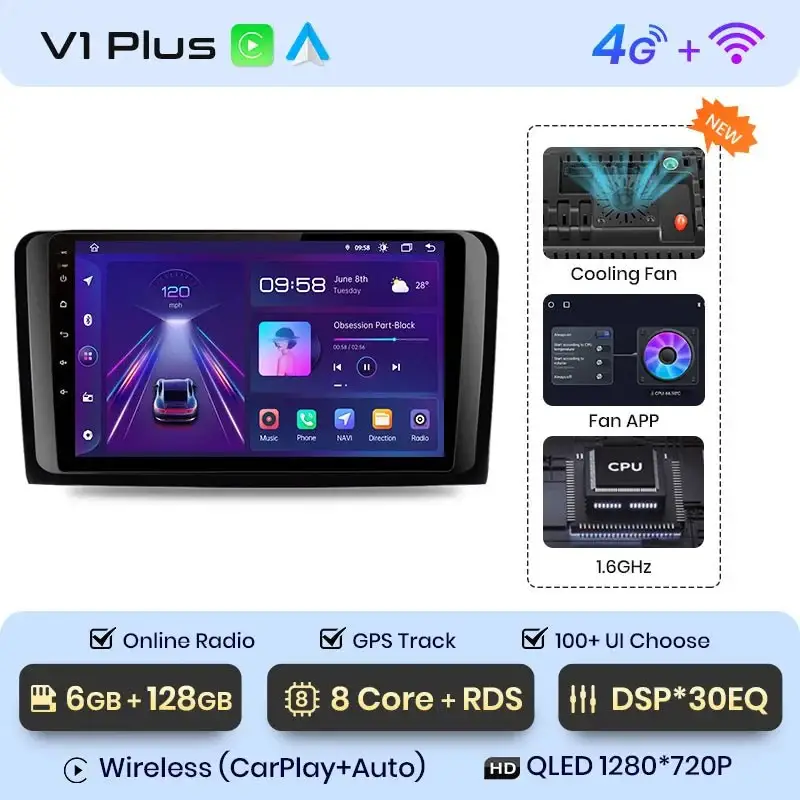 Radio Android do Mercedes-Benz ML W164 GL X164 CarPlay Android Auto 4G WiFi GPS DSP