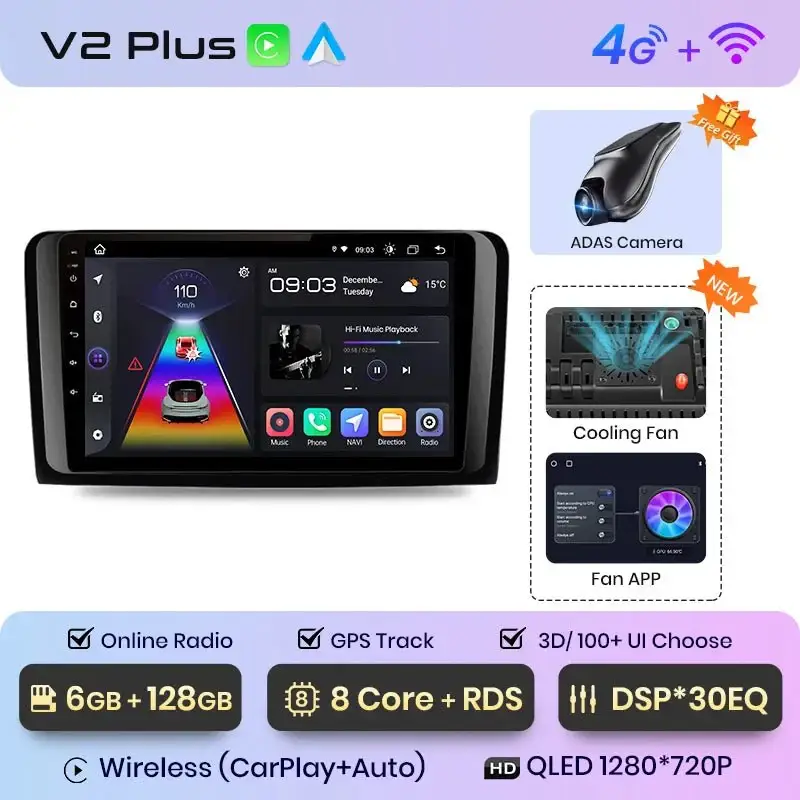 Radio Android do Mercedes-Benz ML W164 GL X164 CarPlay Android Auto 4G WiFi GPS DSP