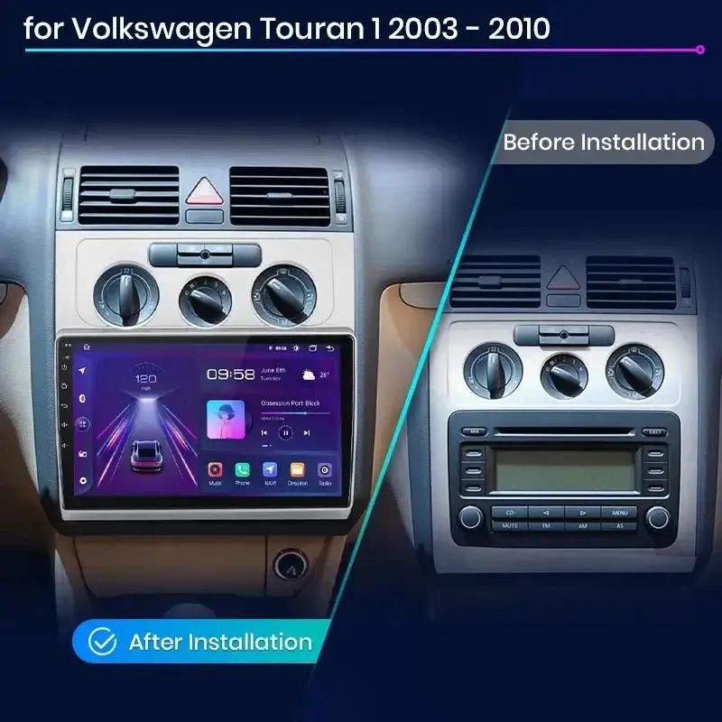 Radio Android do Volkswagen VW Touran I (2003-2010) CarPlay Android Auto 4G WiFi GPS DSP