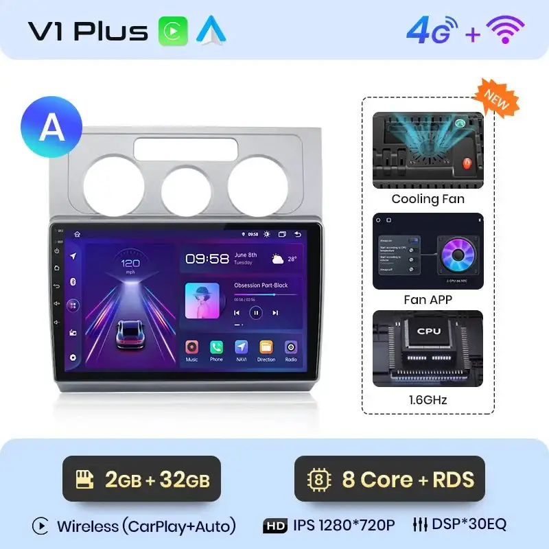 Radio Android do Volkswagen VW Touran I (2003-2010) CarPlay Android Auto 4G WiFi GPS DSP