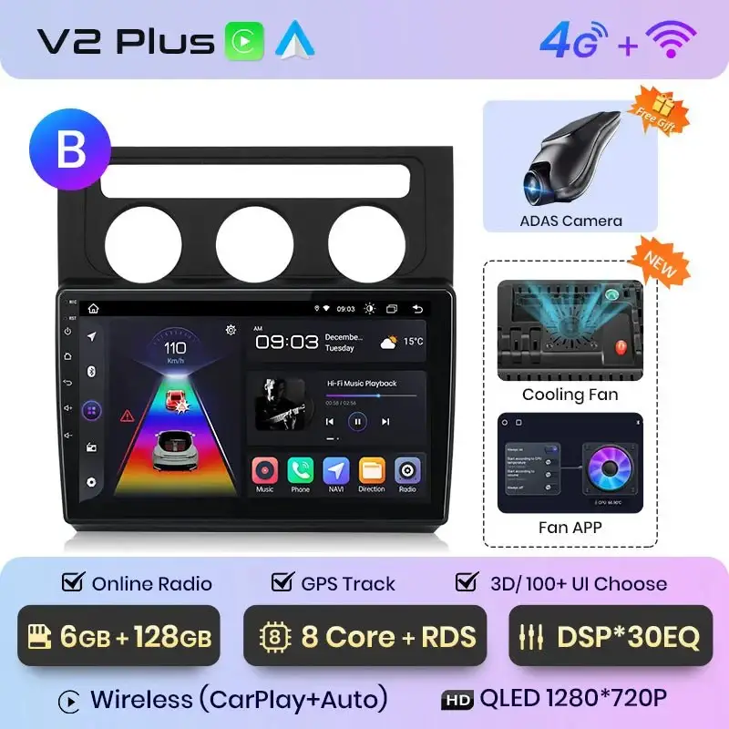 Radio Android do Volkswagen VW Touran I (2003-2010) CarPlay Android Auto 4G WiFi GPS DSP